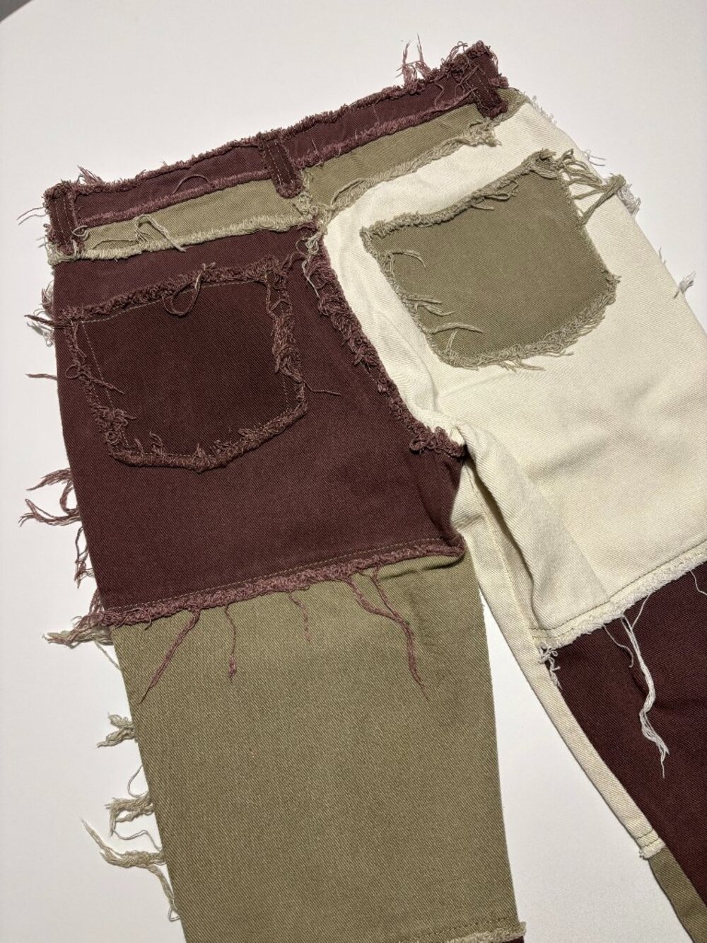 Jaded London Brown Green & White Rough Patch Work Mid Rise Denim Jeans